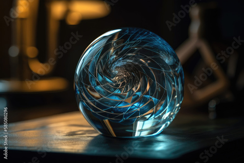 the transparency and opacity of the glass ball to create a sense of mystery and intrigue, leaving the viewer wondering what lies inside the mesmerizing spiral design. Generative Ai photo