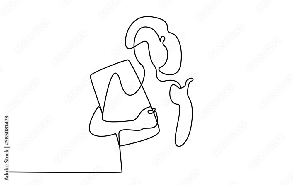 woman girl university pose hold book line art woman girl university pose hold book line art