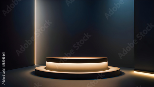 3D display podium luxury background with pedestal in studio interior for cool cosmetic product presentation stand. Luxury feminine mockup 3d render advertisement Generative AI