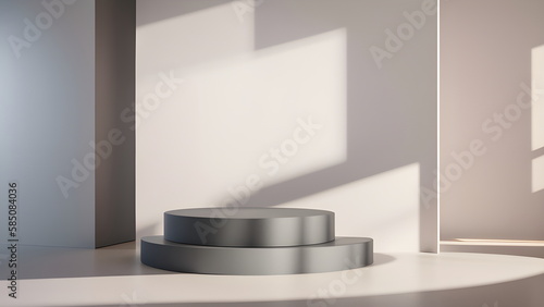 Podium abstract studio room with geometric platform for mockup display minimalistic wall scene for products showcase, Promotion display Generative AI