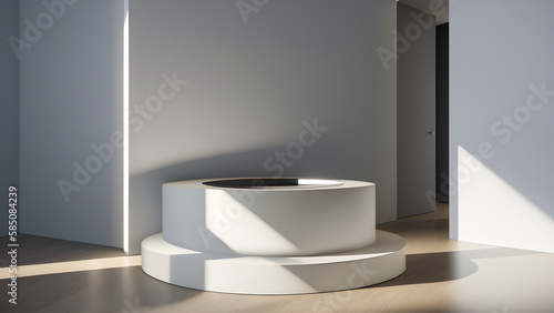 Podium abstract studio room with geometric platform for mockup display Minimal wall scene for products showcase  Promotion display Generative AI