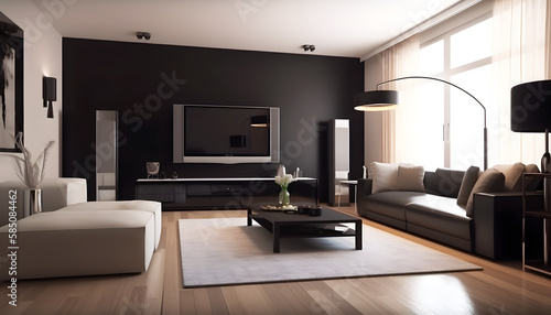 living room with furniture and flat screen tv, generative AI