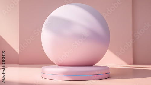 Three-dimensional products display space for natural beauty pink pastel products, perfumes, cosmetics mockups minimalistic pastel feminine background Generative AI