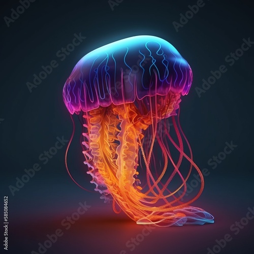3d jellyfish glowing in the dark, neon 90s, Beautiful in sea - Generative AI