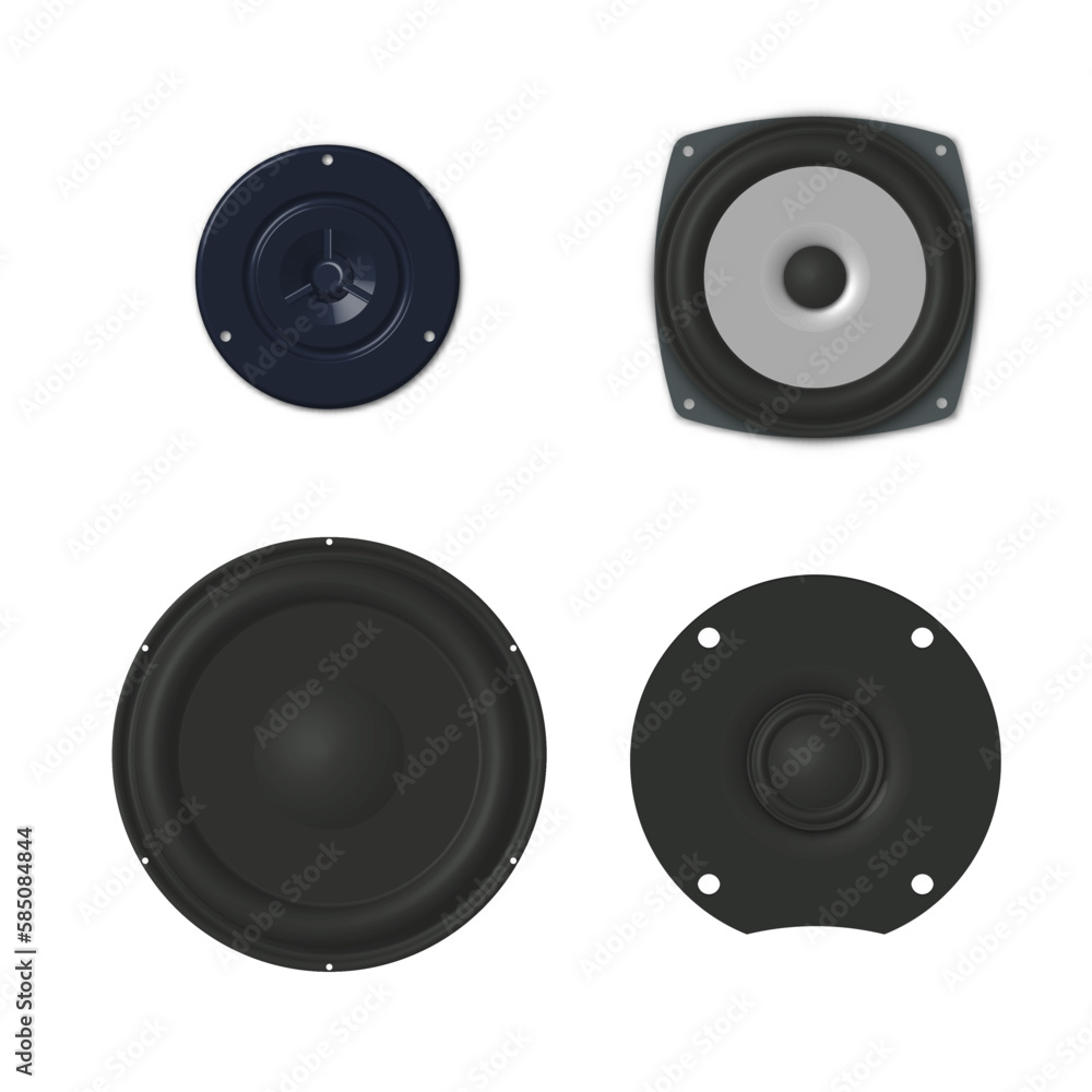 Photorealistic music speaker front view, vector illustration. Photorealistic music speaker front view, vector illustration.
