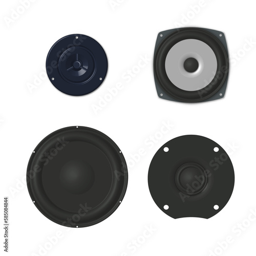 Photorealistic music speaker front view, vector illustration.