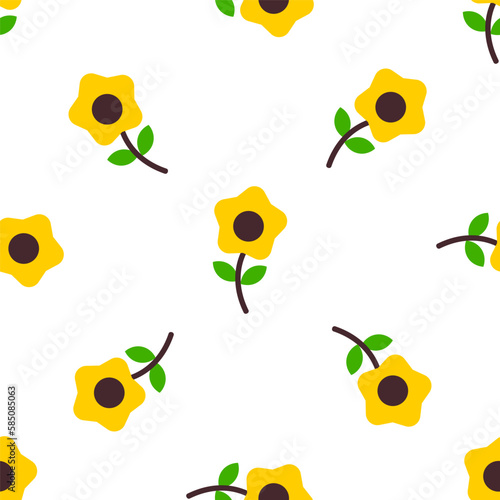 Seamless Vector Sunflower Pattern in White Background