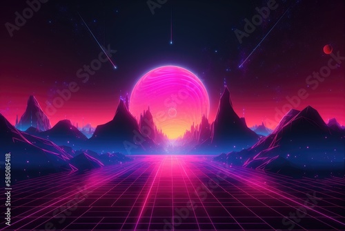 Retro Wave - Landscape Scene - Visualizer - Cyberpunk Synthwave