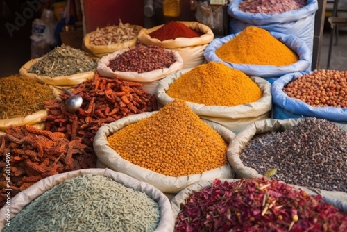 Variety of Spices on a Market