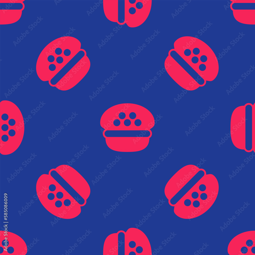 Red Taxi driver cap icon isolated seamless pattern on blue background. Vector