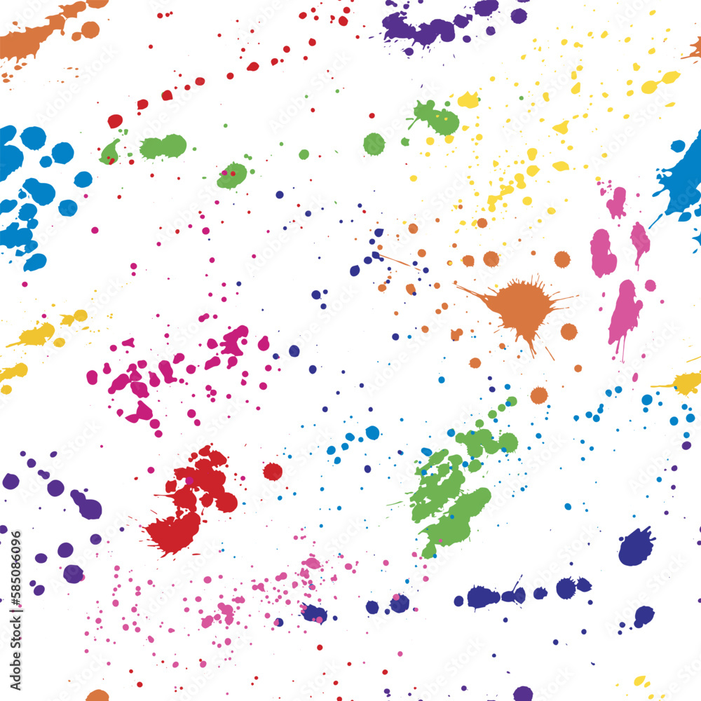 Beautiful seamless pattern of colorful ink blots and splashes. Vector illustration