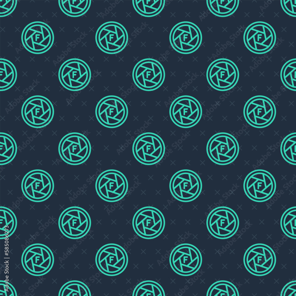 Green line Camera shutter icon isolated seamless pattern on blue background. Vector Green line Camera shutter icon isolated seamless pattern on blue background. Vector