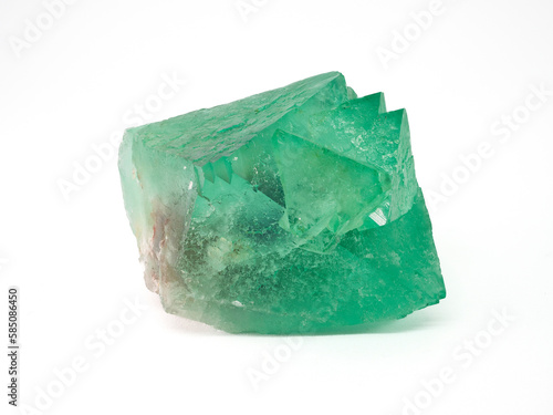 green calcite crystal mineral isolted with white background