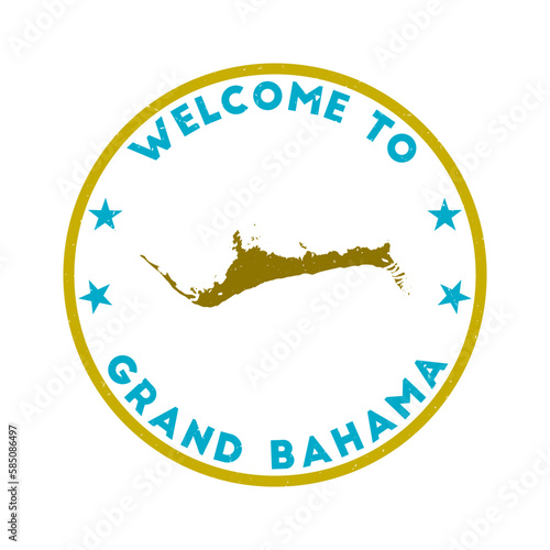 Welcome to Grand Bahama stamp. Grunge island round stamp with texture in Gummy Dolphins color theme. Vintage style geometric Grand Bahama seal. Superb vector illustration.