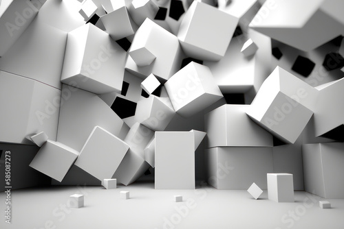 Abstract background  white cubes  3D. AI generative.