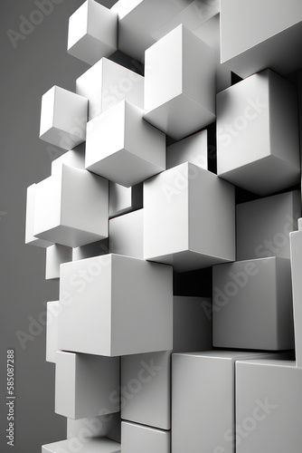 Abstract background  white cubes on a gray background. Vertical background. AI generative.