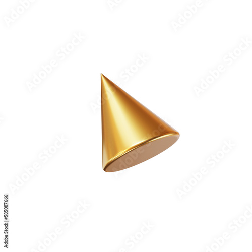 3d gold geometry shape cone. Metal simple figure for your design on isolated background. 3d rendering illustration