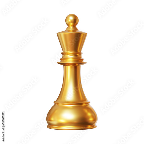 3d gold chess piece king or queen on isolated background. Chess Strategy for Business Leadership and Team Success Concepts. 3d rendering illustration.