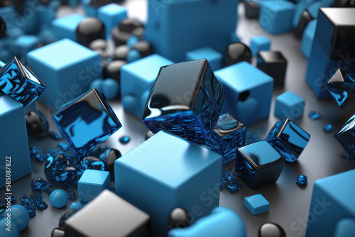 Abstract background  blue shiny cubes. AI generative