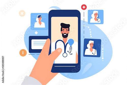 Virtual healthcare consultation by mobile device, smartphone in hand.Telemedicine e-health concept.