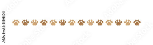 Cute pets, dog or cat footprints separator divider border. Simple paw print pattern, animal track walking vector illustration design element.