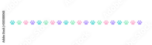 Cute pastel footprints of pets, dog or cat separator border. Paw print pattern, animal track walking vector illustration design element.