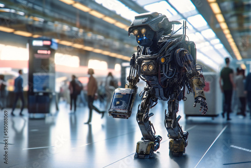 Personal robotic assistants accompanying travelers through bustling transport hubs © Nilima