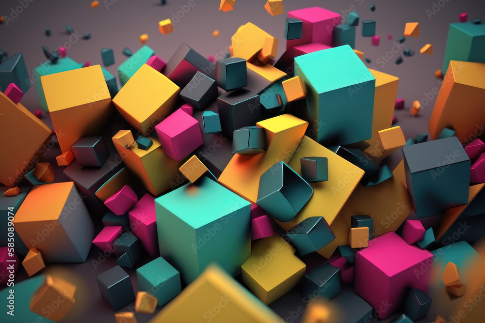 Obraz premium Abstract background, multicolored bright cubes. AI generative.