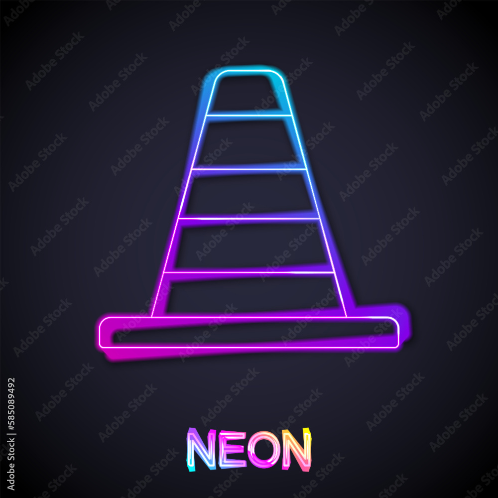 Glowing neon line Traffic cone icon isolated on black background. Vector Glowing neon line Traffic cone icon isolated on black background. Vector