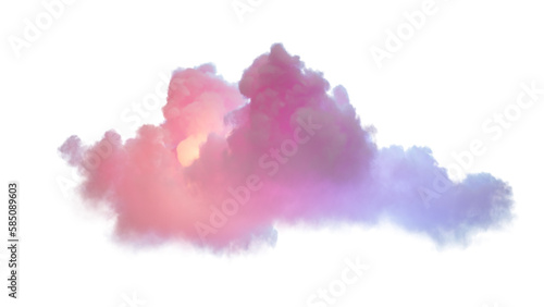 3d render, glowing colorful soft cloud isolated on white background. Fluffy cumulus atmosphere phenomenon. Realistic sky clip art element