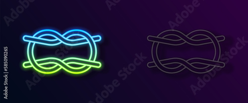 Glowing neon line Nautical rope knots icon isolated on black background. Rope tied in a knot. Vector