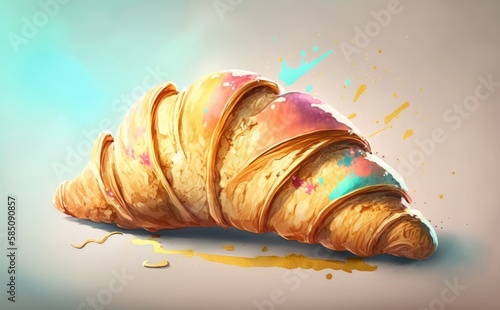 drawn croissant watercolor pastry organic food illustrations Generative AI