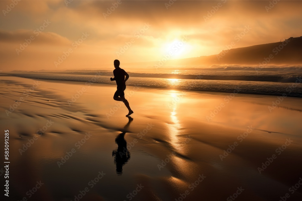 Silhouette of a Person Running on the Beach during Sunset