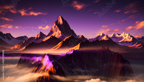 Cinematic Countryside landscape Lake Mountains Valleys design illustration. ai generated for children book, stories, illustration, fairytales,  social media, instagram, facebook banners, wall painting © GridsAndTiles