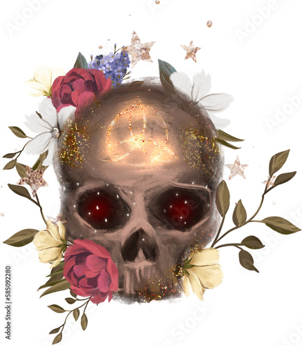 Witchcraft illustration of golden scull