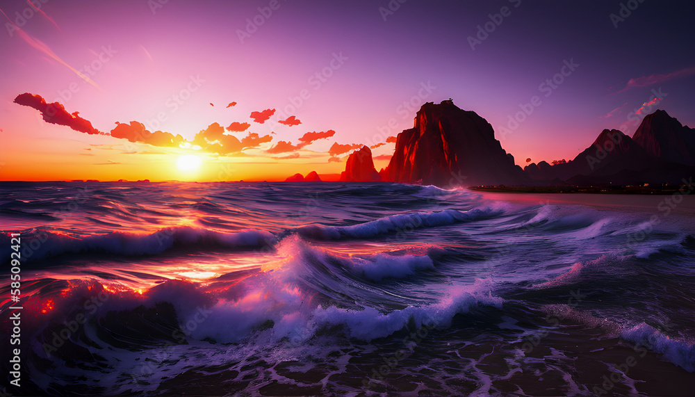 waves ocean sunset by the shore nice scenery coastal digital wallpapers generative ai for social media, wall painting, instagram posts, waves ocean sunset by the shore nice scenery coastal digital wallpapers generative ai for social media, wall painting, instagram posts,
