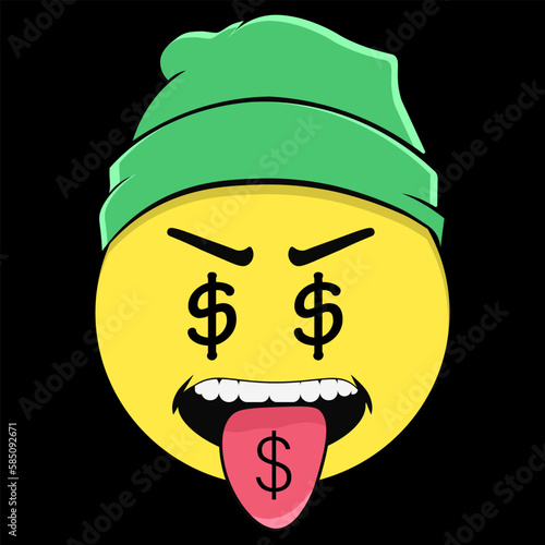 Money face emoticon with green tongue 3D stylized vector icon