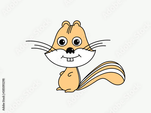 Funny cartoon chipmunk is sitting and looking. Cute animal.