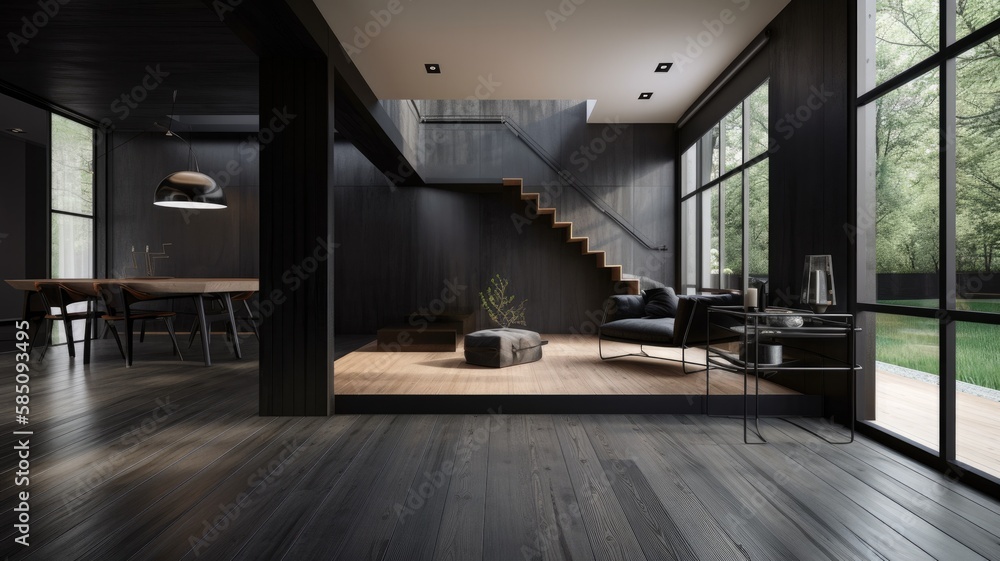 Obraz premium Modern living room by black wooden style, interior
