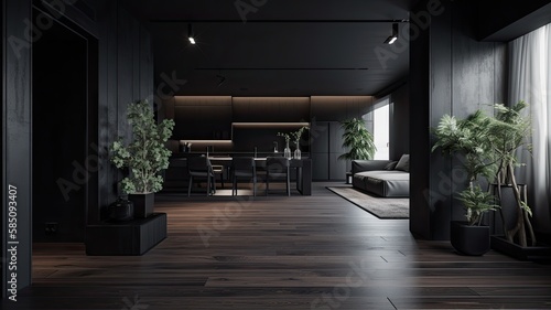 Modern living room by black wooden style, interior © Dniel