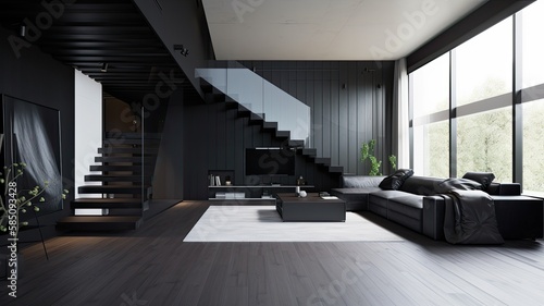 Modern living room by black wooden style, interior © Dniel