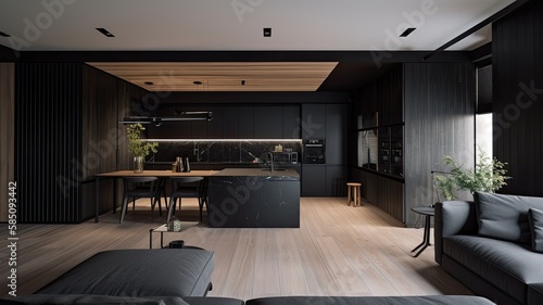 Wallpaper Mural Modern living room by black wooden style, interior Torontodigital.ca