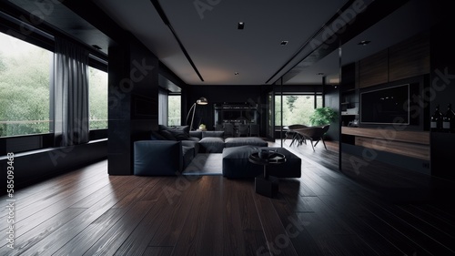 Modern living room by black wooden style, interior