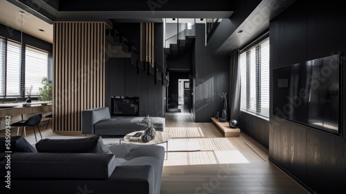 Modern living room by black wooden style  interior