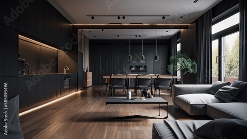 Modern living room by black wooden style, interior