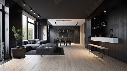 Modern living room by black wooden style  interior