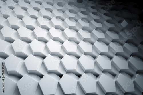 Abstract background, white geometric honeycomb pentagons. AI generative.