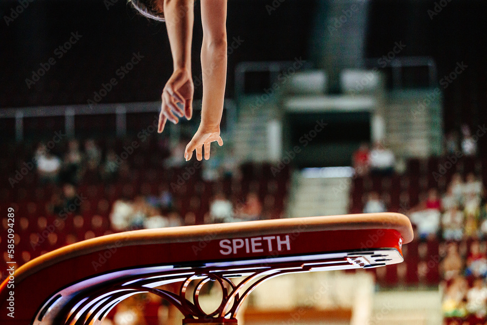 hands female gymnast performing exercise vault gymnastics, Spieth