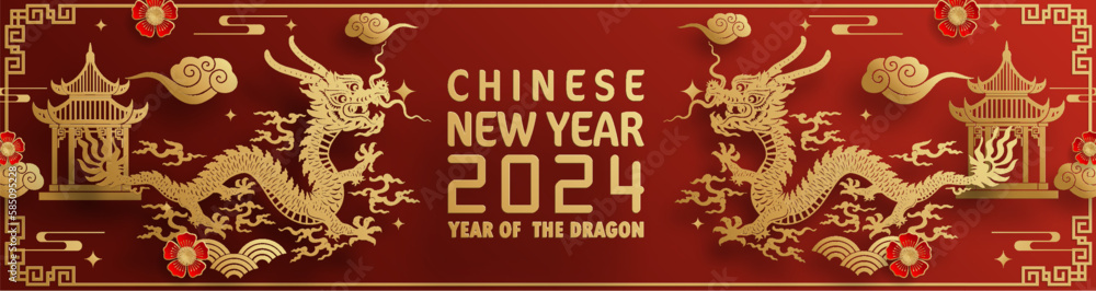 Obraz premium Happy chinese new year 2024 year of the chinese dragon zodiac