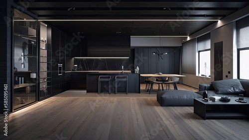 Modern black living room by wooden, luxury interior to dazzle everyone © Dniel